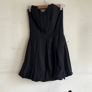 Pleated strapless black dress